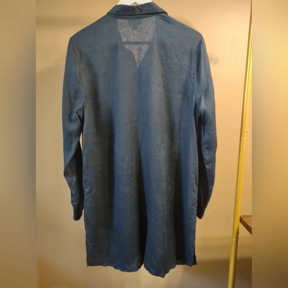 J Jill Linen Navy Blue Button Down Top - Picture 4 of 8